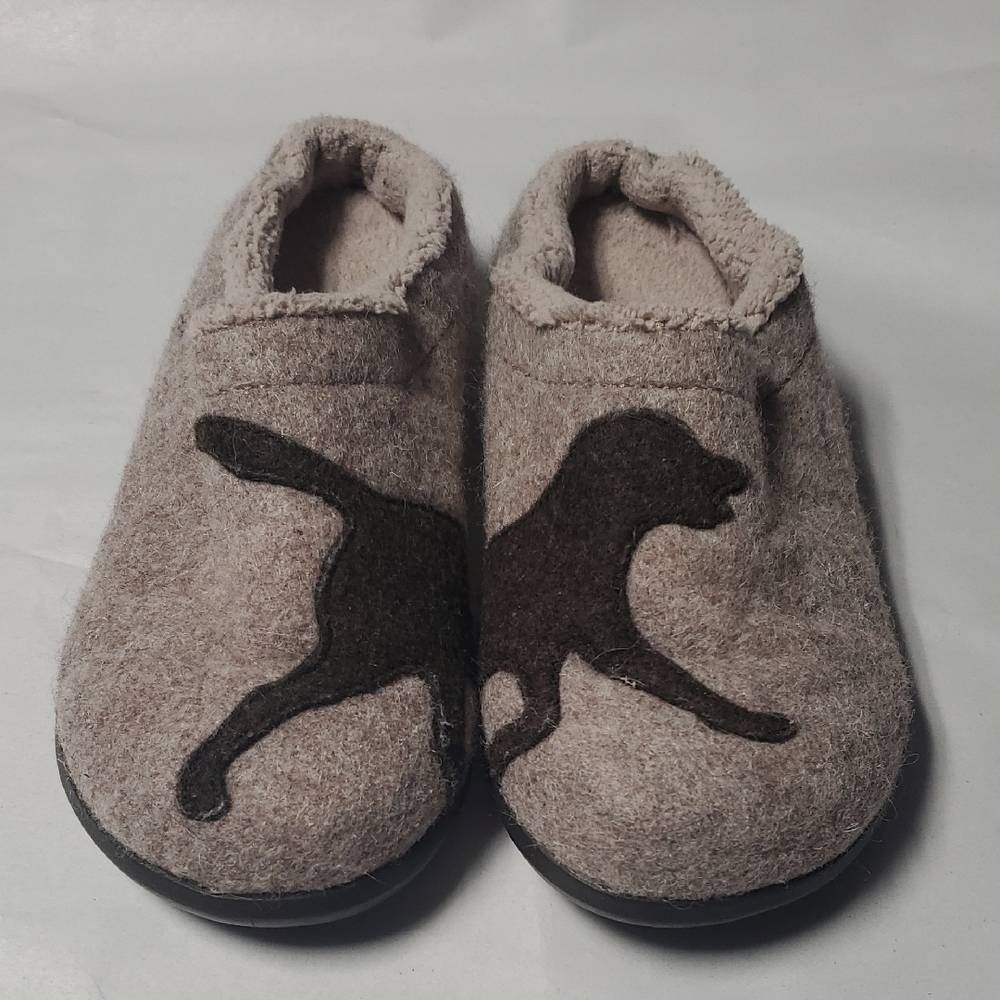 L.L Bean Labrador Boiled Wool Slippers Size 7 Womens Lounge Cozy Dog Print